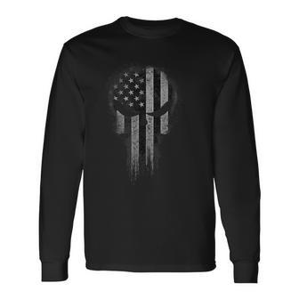 アメリカ国旗 ミリタリー スカル 愛国心 Usa 長袖Tシャツ - Kawaiitshirt