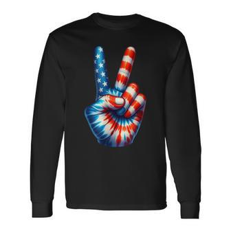 アメリカ国旗 愛国心 平和 手 指 サイン ジェスチャー 長袖Tシャツ - Kawaiitshirt