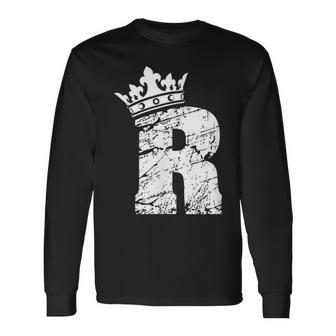 アルファベットtシャツ イニシャル文字 R & キング クイーン クラウン 長袖Tシャツ - Kawaiitshirt