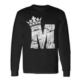 アルファベットtシャツ イニシャル文字mとキングクイーンクラウンtシャツ 長袖Tシャツ - Kawaiitshirt