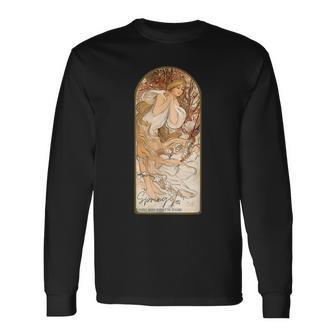 アルフォンス・マリア・ミュシャの季節 春 長袖Tシャツ - Kawaiitshirt