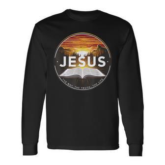 イエス・ザ・ウェイ・ザ・トゥルース ザ・ライフ キリスト教 神 信仰 聖書 長袖Tシャツ - Kawaiitshirt