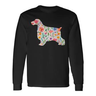 イングリッシュコッカースパニエル水彩フラワーデザイン。 長袖Tシャツ - Kawaiitshirt