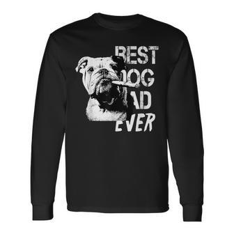 メンズ イングリッシュブルドッグ お父さん 父の日 ヴィンテージスタイル 犬 長袖Tシャツ - Kawaiitshirt