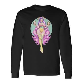 イースターエッグ ウサギ ヴィンテージ ピンナップ バニー スーツ ファンタジーガール 長袖Tシャツ - Kawaiitshirt