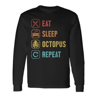イート・スリープ・オクトパス・リピート・セファロポッド・オクトポッドズ・ラバー・オクトパス 長袖Tシャツ - Kawaiitshirt