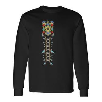 ウクライナのトリサブトライデント&鳥 フローラル ウクライナ ヴィシヴァンカ 長袖Tシャツ - Kawaiitshirt