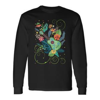 ウクレレミュージックフラワーズハワイ 長袖Tシャツ - Kawaiitshirt