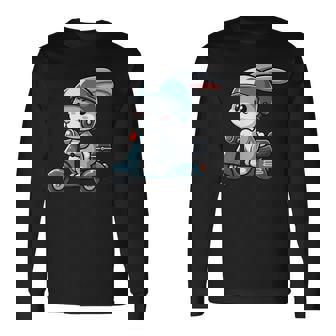 ウサギ スクーター ペット 面白い オートバイ 長袖Tシャツ - Kawaiitshirt