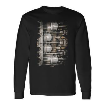 エンジンピストン断面背景 長袖Tシャツ - Kawaiitshirt