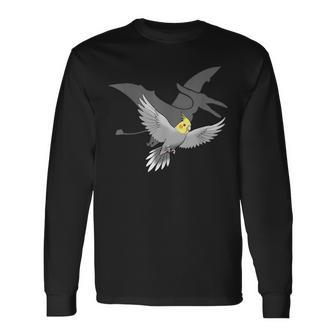 オウム 恐竜 影 テロダクティル オカメインコ 長袖Tシャツ - Kawaiitshirt