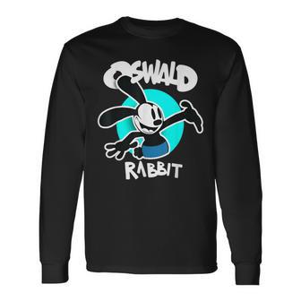 オズワルドラビット ヴィンテージ 漫画 バニー ハッピー ティール 長袖Tシャツ - Kawaiitshirt