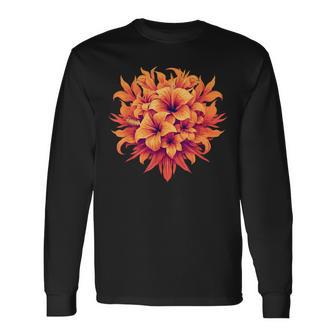 オレンジ ハイビスカス トロピカル ブロッサム 夏 美学 長袖Tシャツ - Kawaiitshirt