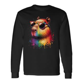 カピバラレインボーフラッグゲイプライド 長袖Tシャツ - Kawaiitshirt