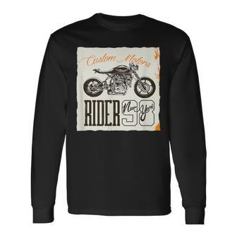 カフェレーサー カスタム バイク おしゃれ オートバイ ライダー イラスト 長袖Tシャツ - Kawaiitshirt