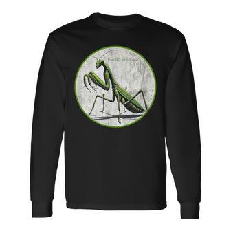 カラフル レトロ カマキリ 昆虫 ヴィンテージ デザイン 長袖Tシャツ - Kawaiitshirt