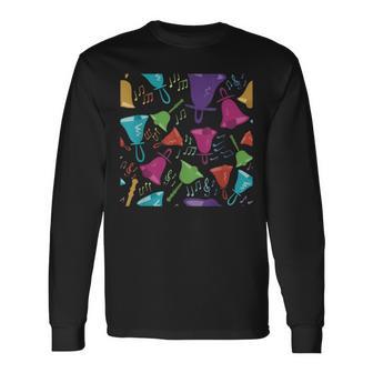 カラフルなハンドベルとメモ柄。 長袖Tシャツ - Kawaiitshirt