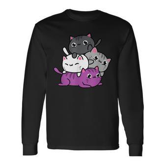 カワイイ猫の山 アセクシャルプライド 長袖Tシャツ - Kawaiitshirt