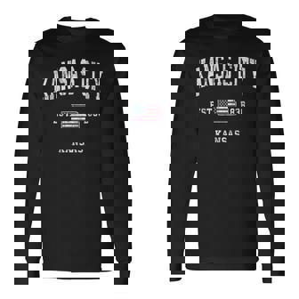 カンザスシティカンザスks ヴィンテージ アメリカ国旗 スポーツデザイン 長袖Tシャツ - Kawaiitshirt