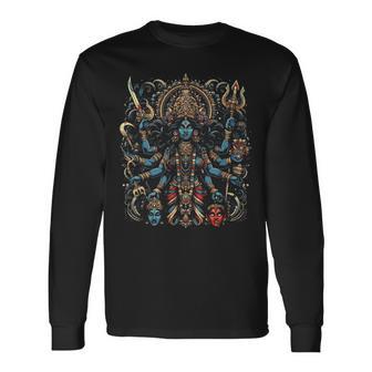カーリー ヒンドゥー教 死の女神 戦士 母 激しい 長袖Tシャツ - Kawaiitshirt