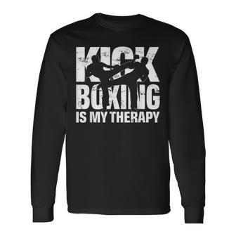 キックボクシングは私の治療法、キックボクシングの試合モチーフのキックボクサー 長袖Tシャツ - Kawaiitshirt