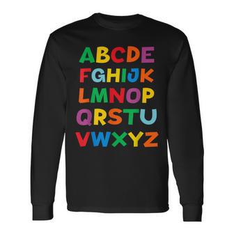 キッズ Abcs シャツ アルファベット カラフル 文字 読書 キッズ 長袖Tシャツ - Kawaiitshirt