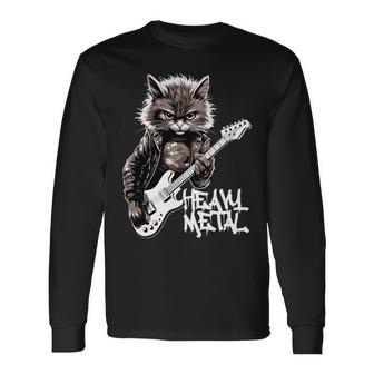 ギターを弾く猫 ヘヴィメタル ロックキャット おもしろギタリスト 長袖tシャツ 長袖Tシャツ - Kawaiitshirt