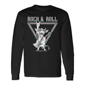 ギター付きロックンロール牛 長袖Tシャツ - Kawaiitshirt