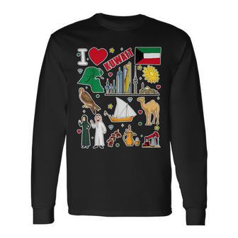 クウェート 手描きのシンボル クウェート地図 文化的アイコン 長袖Tシャツ - Kawaiitshirt