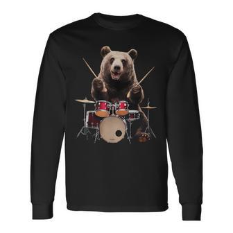 クマの演奏 ドラム リアル 長袖Tシャツ - Kawaiitshirt