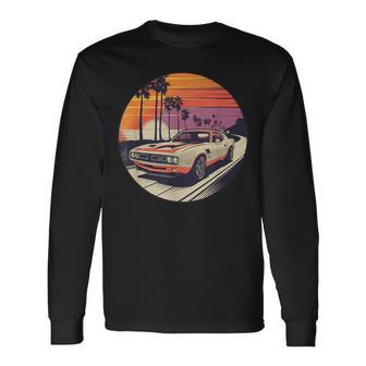 クラシック マッスルカー レトロ ビンテージ スタイル ビーチ サンセット 長袖Tシャツ - Kawaiitshirt
