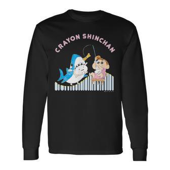 クレヨンしんちゃん ひまわりとシロ 釣りごっこ 長袖Tシャツ - Kawaiitshirt