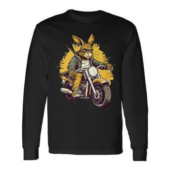 クールなウサギ オートバイライダー 野生の野ウサギバイカー 長袖Tシャツ - Kawaiitshirt