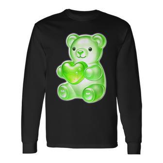 グミベア キャンディ ハート グリーン 長袖Tシャツ - Kawaiitshirt