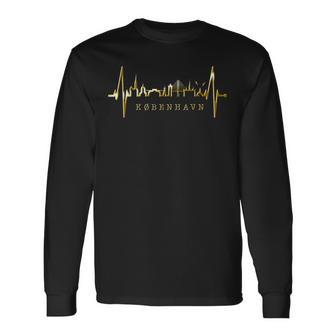 コペンハーゲンのスカイライン ハートビート デンマーク コペンハーゲン大好きi Love Copenhagen 長袖Tシャツ - Kawaiitshirt