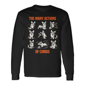 コーギーのアクションが多い 面白い かわいい ペット オーナー 犬好き 長袖Tシャツ - Kawaiitshirt