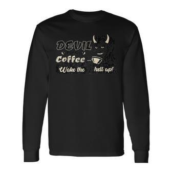コーヒー愛好家のためのファニーデビルブランドコーヒー 長袖Tシャツ - Kawaiitshirt