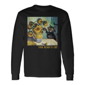 ゴッホ ひまわりの黒猫 絵画アート 長袖Tシャツ - Kawaiitshirt