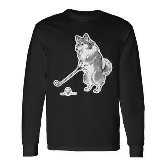 ゴルフ シェットランドシープドッグ シェルティ グッズ おもしろ 犬 面白い 笑える 和風 長袖Tシャツ - Kawaiitshirt