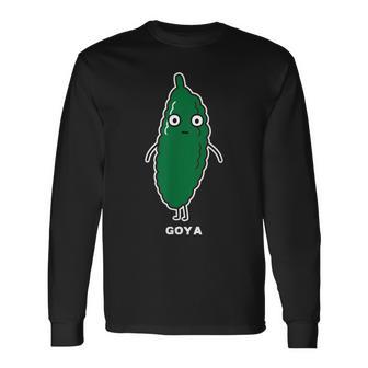 ゴーヤ ゴーヤー 顔 イラスト かわいい おもしろ 面白い 簡単 シンプル ゆるい 野菜 長袖Tシャツ - Kawaiitshirt