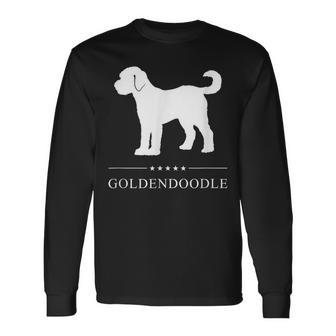ゴールデンドゥードル 犬 ホワイト シルエット 長袖Tシャツ - Kawaiitshirt
