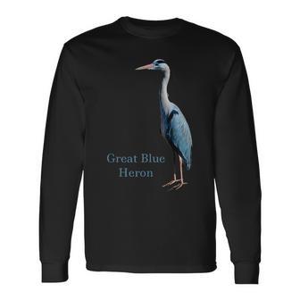 サギの鳥シャツ グレートブルーサギ 鳥類学 長袖Tシャツ - Kawaiitshirt