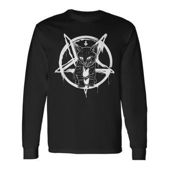 サタンキャットシャツ オカルトサタニックルシファーギフト レディース メンズ 長袖Tシャツ - Kawaiitshirt