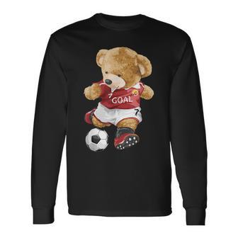 サッカーをするかわいいテディベア。 長袖Tシャツ - Kawaiitshirt