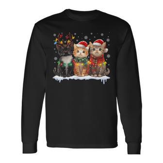 サンタ 猫 ライト トナカイ クリスマス 猫 恋人 パジャマ 長袖Tシャツ - Kawaiitshirt