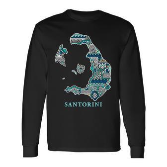 サントリーニ島 ギリシャ 地図 ギリシャ柄 旅行 休暇 長袖Tシャツ - Kawaiitshirt