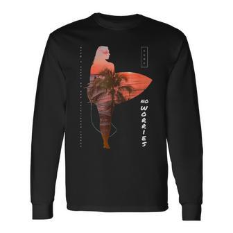 サーファーガール カリフォルニア サンセット ビーチ サーフガール 長袖Tシャツ - Kawaiitshirt
