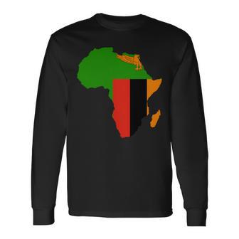 ザンビア国旗 アフリカ 大陸 シルエット ザンビアンへのギフト 長袖tシャツ 長袖Tシャツ - Kawaiitshirt