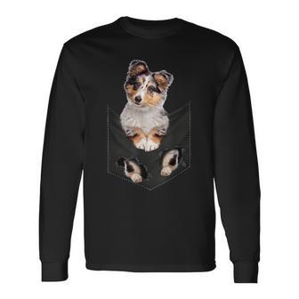 シェルティー犬愛好家のためのポケットに入った面白いシェットランドシープドッグ 長袖Tシャツ - Kawaiitshirt