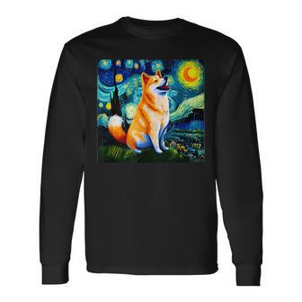 シバイヌ 面白いtシャツ 柴犬 犬 ゴッホ 星月夜 かわいい メンズ 子供 おもしろ 服 グッズ ネタ 長袖Tシャツ - Kawaiitshirt